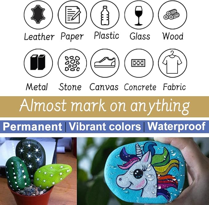 Paint Pens Paint Markers - Blue Permanent Markers 8 Pack, Oil Based Waterproof Quick Dry Medium Tip Marker Pen for Metal, Wood, Fabric, Plastic, Rock, Stone, Mugs, Canvas, Glass, Art Craft