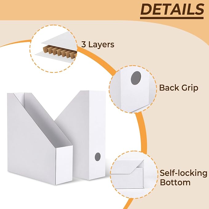 EXYGLO 6 Pack White Magazine File Holder, Cardboard Magazine Rack - Image 3