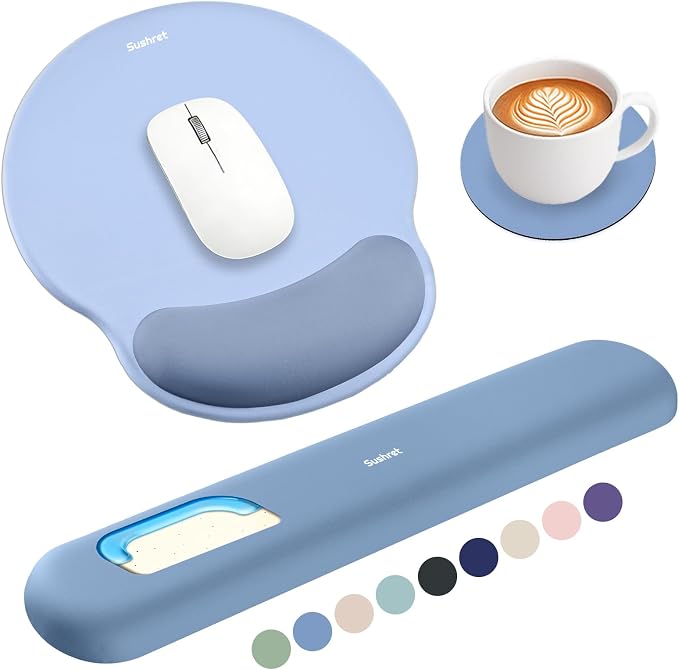 Sushret Mouse Pad and Keyboard Wrist Rest, 3-in-1 Gel Memory Foam Ergonomic by Sushret