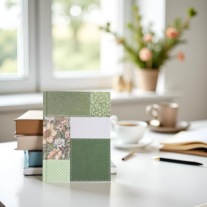 Pearhead Green Patchwork Fabric Hardcover Journal, 6x8 College-Ruled Lined - Image 8