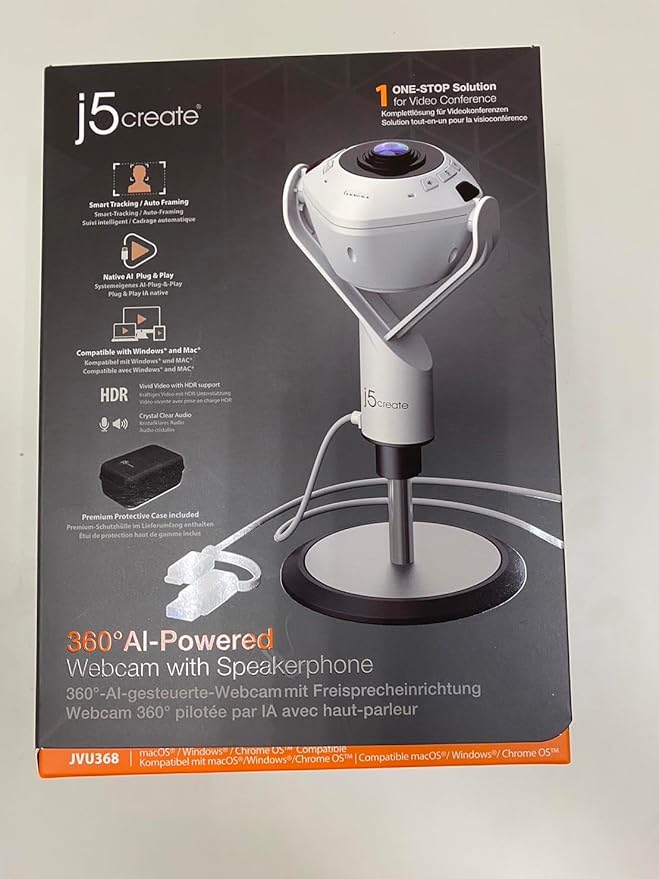 j5create 360 All Around AI-Powered Conference Room Camera with Speakerphone, Smart-Tracking, Auto-Framing, Include a Remote Control (JVU368)-DeskLoop Office