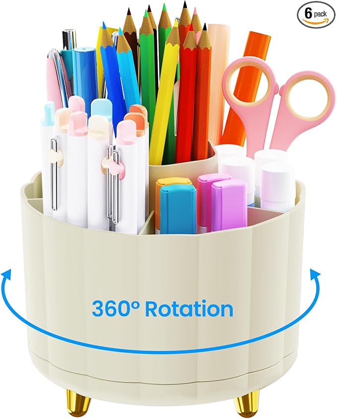360 Degree Rotating Pen Holder for Desk, 6 Slots Desktop Organizer Caddy for by IVEETTY