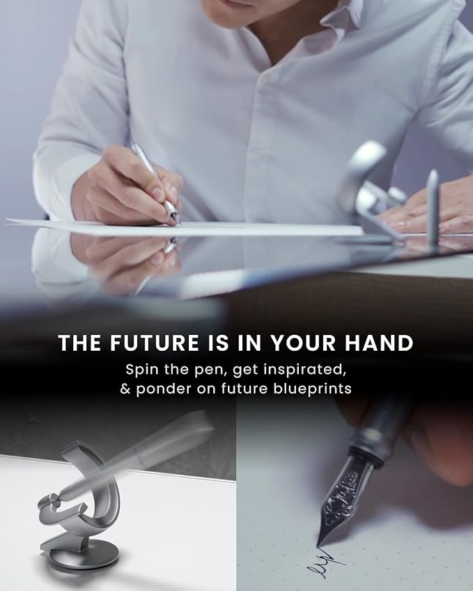 novium Hoverpen Future Edition - Luxury Metal Fountain Pen, Fine Nib, Aerospace Metal, Futuristic Desk Pen, Free Spinning Executive, Signing Pen (Frost Silver)-DeskLoop Office