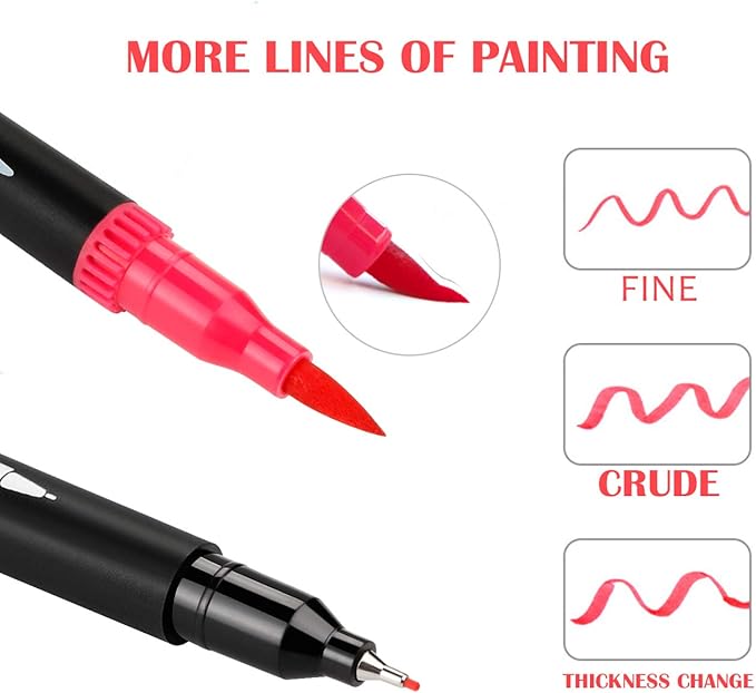 GC 72 Colors Dual Tip Brush Pens Highlighter 72 Art Markers 0.4mm Fine liners & Brush Tip Watercolor Pen Set for Adult and kids Coloring Books, Calligraphy, Hand Lettering, Note Taking-DeskLoop Office