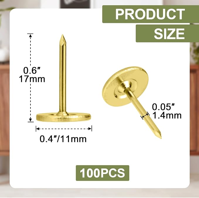 100pcs Flat Head Thumb Tacks for Wall, 0.4" x 0.6" Decorative Wall Pins Nails - Image 2