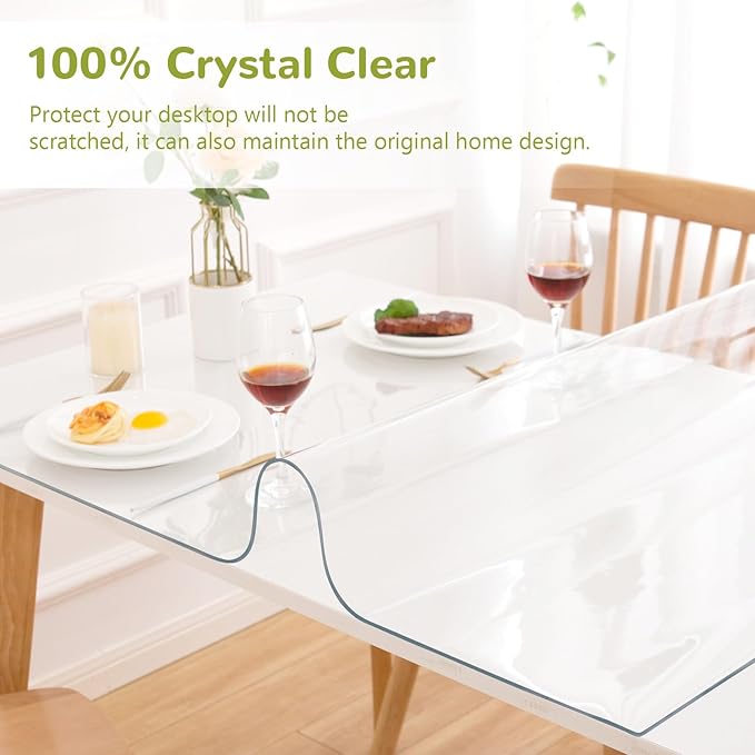 Eisdroma 38 x 66 Inch Clear Table Cover Protector, 1.5mm Plastic Table Cover - Image 5