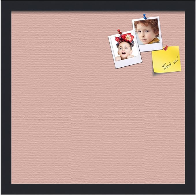 PinPix 16x16 Inch Cork Bulletin Board. This Decorative Framed Pin Board Comes with Pink Pastel Design and a Satin Black Frame. Ideal for Home Office Decor or Message Board (PinPix-1813)-DeskLoop Office