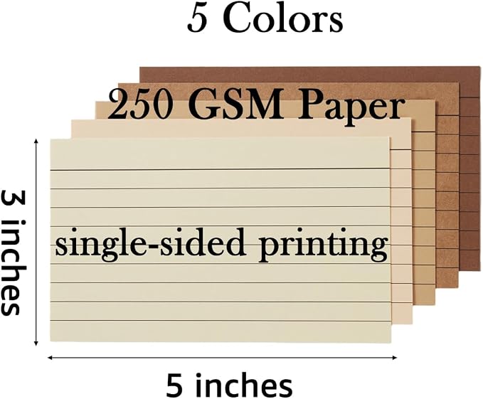 100 Sheets 3x5 Colored Ruled Note Cards Index Cards, 5 Brown | 250 GSM Heavy - Image 2