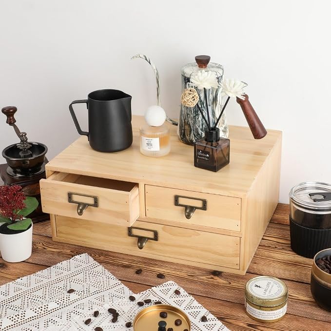 Wooden Storage Box Apothecary Drawers Vintage Wooden Box Wood Desktop Organizer - Image 5