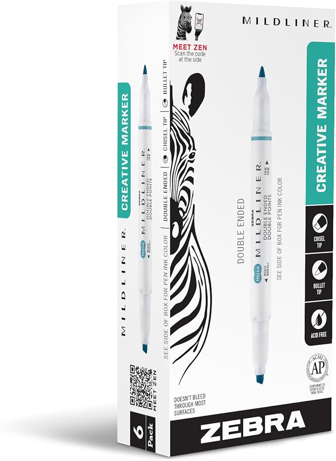 Zebra Pen Mildliner Dual-Tip Highlighters, Broad and Fine Tips, No Bleed by ZebraPen