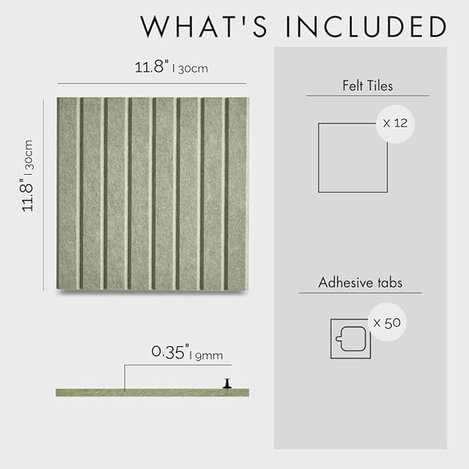 Large Cork Boards for Walls Black Felt Board Alternative - Slat Wall Paneling, Felt Bulletin Board Tiles for Office Decor, Push pin Board Office Wall Organizer -12-Pack (Sage)-DeskLoop Office