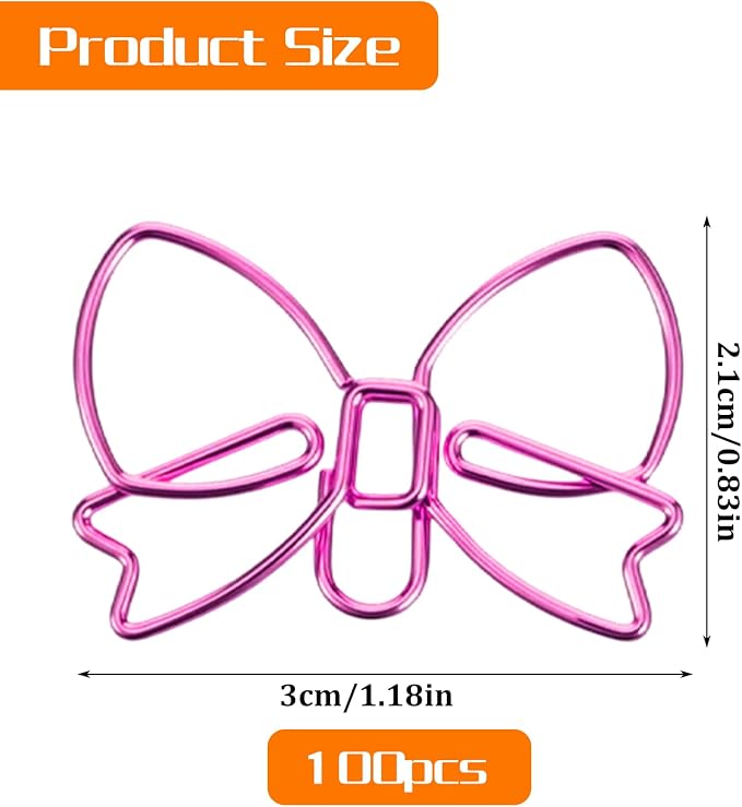 100PCS Pink Paper Clips, Ymapinc Cute Bow Small Paperclips, Fancy Metal - Image 2