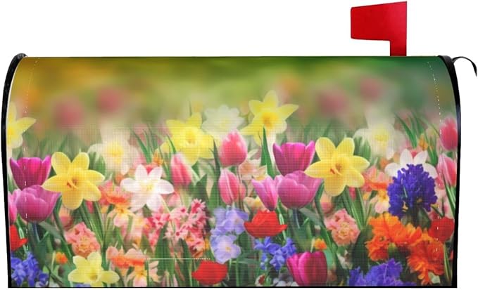 Spring Flowers Butterfly Welcome Magnetic Mailbox Cover, Colorful Mailbox Wrap by Ouqiuwa