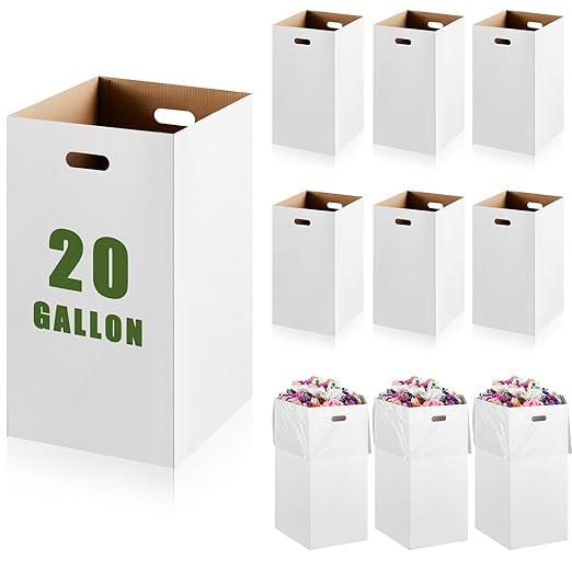 10 Pack 20 Gallon Corrugated Cardboard Trash Cans Bulk for Events Parties Disposable and Reusable Cans Bottle Recycling Bins with 20 Garbage Bags White Garbage Boxes for Outdoor Events-DeskLoop Office