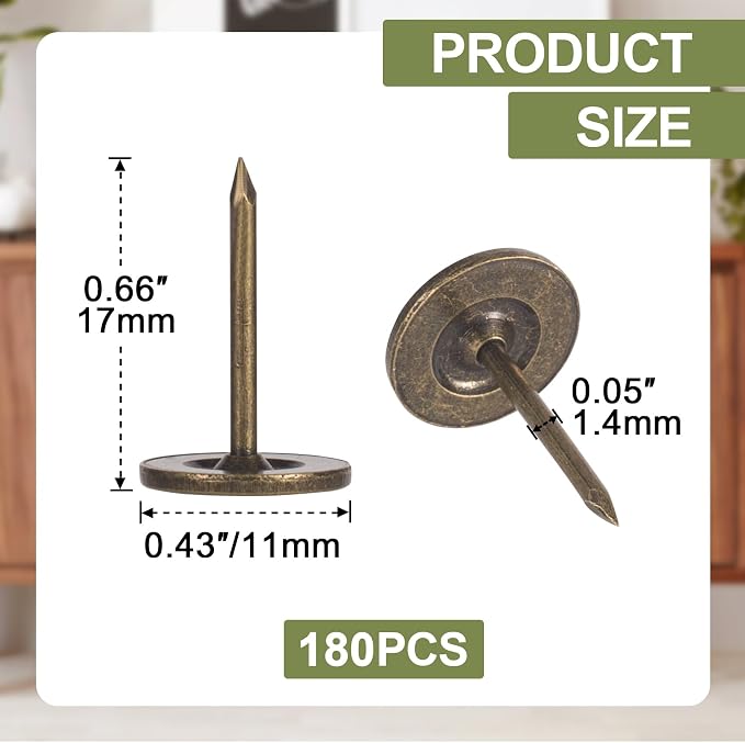 180pcs Flat Head Thumb Tacks for Wall, Bronze Pins, 0.4 x 0.6 in | Heavy Duty - Image 2