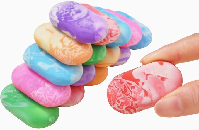 6PCS Cute Marble Erasers for Kids Bulk, Oval Fun for Classroom Back to School by MakeChoicesSimpler
