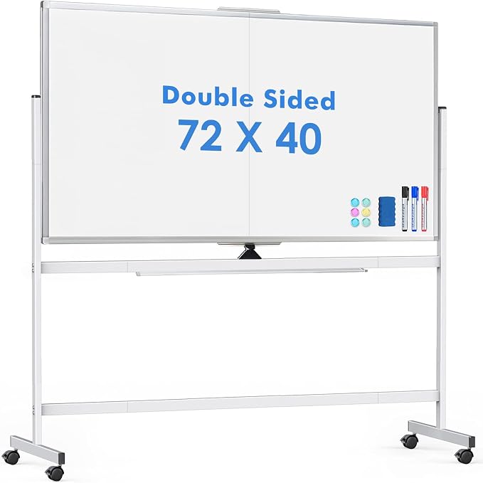 Double Sided Rolling Whiteboard, 72 x 40 Large White Board by TRIPOLLO