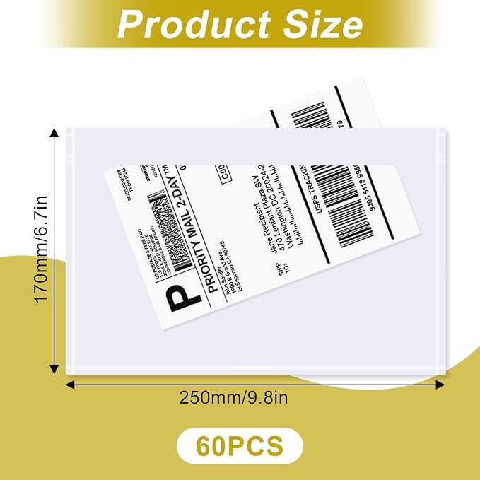 AZUREAL 60PCS Shipping Label Sleeves, 6.7" x 9.8" Packing Slip Pouches - Image 2