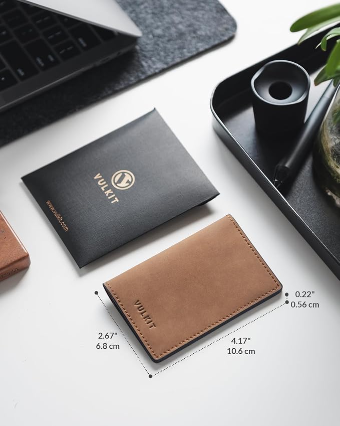 VULKIT Leather Business Card Holder 2 Sided Slim Business Name Card Organizer - Image 2