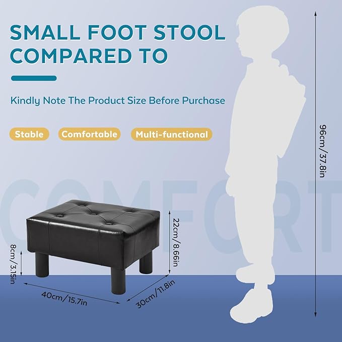 Small Foot Stool Ottoman, Faux Leather Footstool Ottoman Foot Rest - Image 2