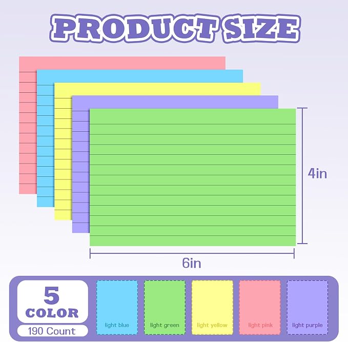 BIGNC Colored Index Cards 4x6, 190 Pack Ruled Index Cards, Flash Cards - Image 2