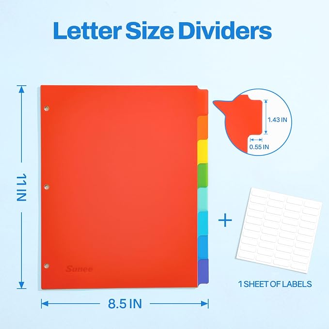 SUNEE 8 Tab Binder Dividers, Plastic Dividers - Image 2