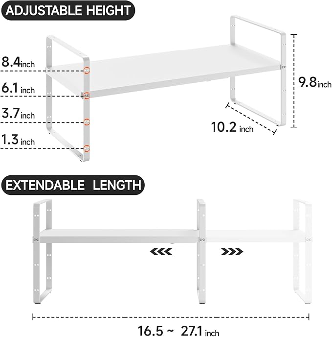 jkxoo 16.5-27’’L Expandable Kitchen Shelf Organizer, Stackable Shelves Organizer - Image 2