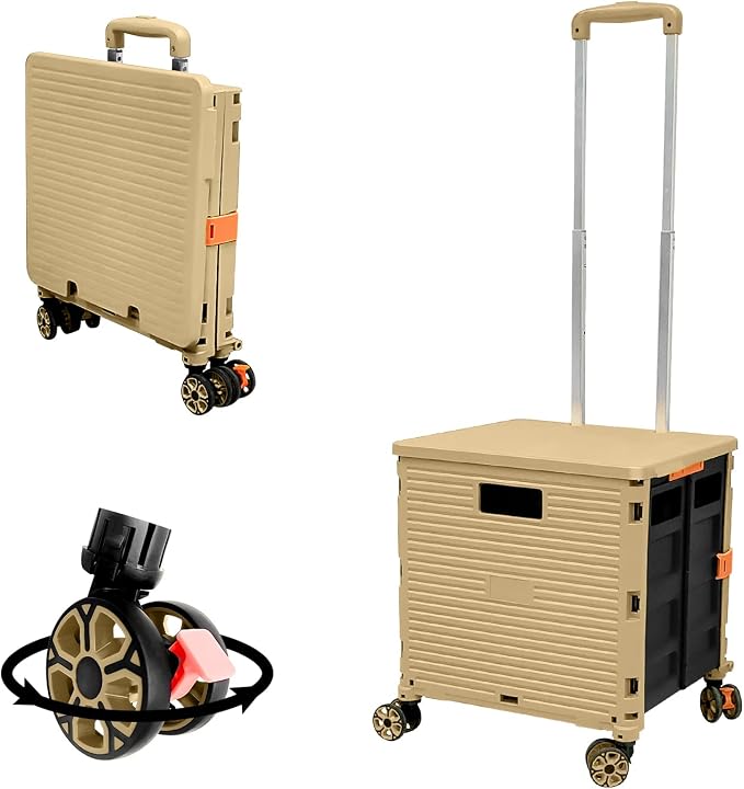 FELICON SELORSS Foldable Utility Cart Folding Portable Rolling Crate-Khaki | by FELICON