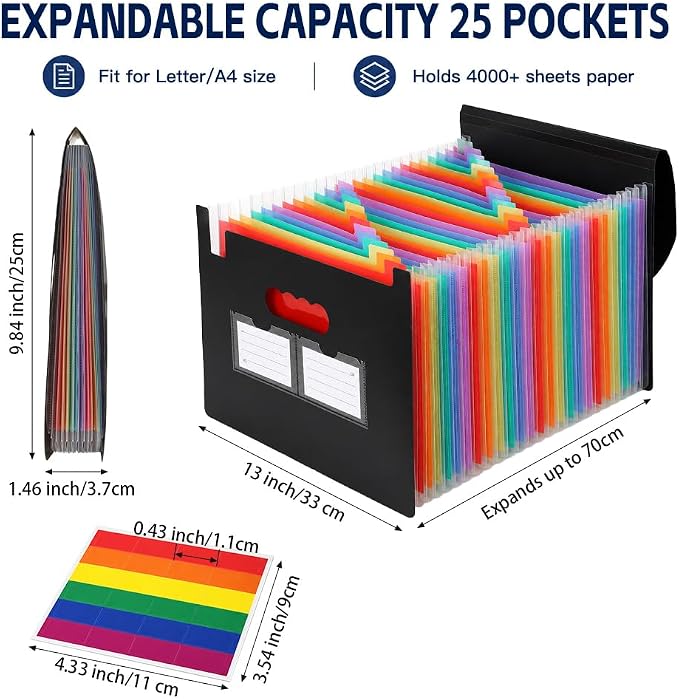 25 Pockets Accordion File Organizer, Portable Expanding File Folder - Image 4