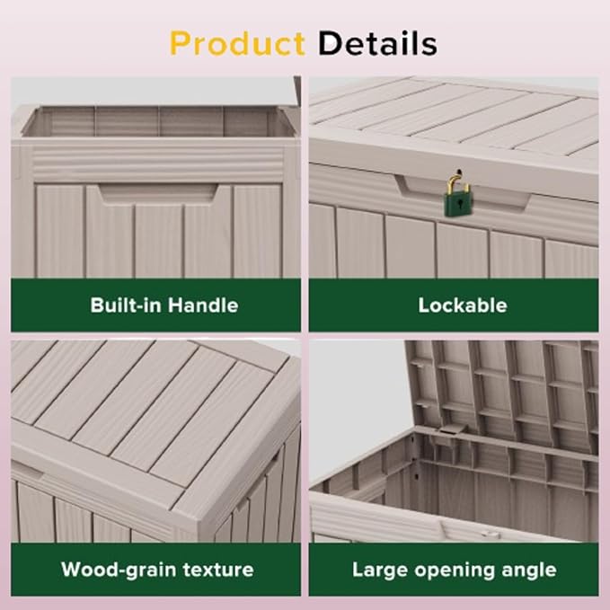45 Gallon Lockable Resin Deck Box, Waterproof & UV-Resistant Outdoor Storage Box for Outdoor Cushion Storage, Garden Tools & Pool Accessories Storage, Gray-DeskLoop Office