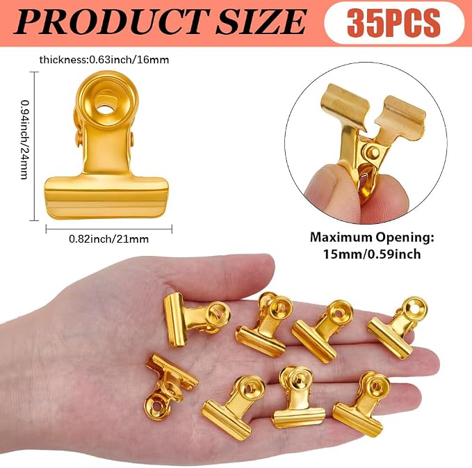CRASPIRE 35Pcs Gold Bulldog Clips Binder Stainless Steel Metal Hinge Mini Clips - Image 2