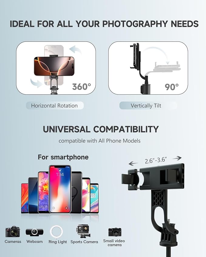 71” Phone Tripod & Selfie Stick, Portable All in One Extendable Cell Phone - Image 5