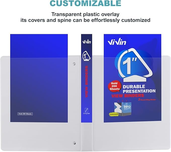 3 Ring Binder 1 Inch, ViVin Sturdy 1"-Slant D Ring Binder - Image 6