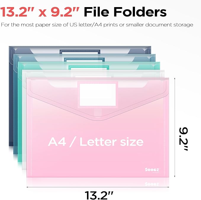 Sooez 5 Pack Plastic Envelopes, Plastic File Folders, Super Heavyweight - Image 6