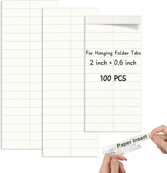 100 Pack Hanging File Folder Paper Inserts 2 Inch Off White Blank Cardstock by SMAODSGN