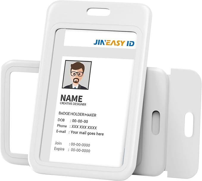 JINEASY ID 2 Pack White Hard Plastic ID Badge Holder Vertical Lanyard ID Card - Image 3