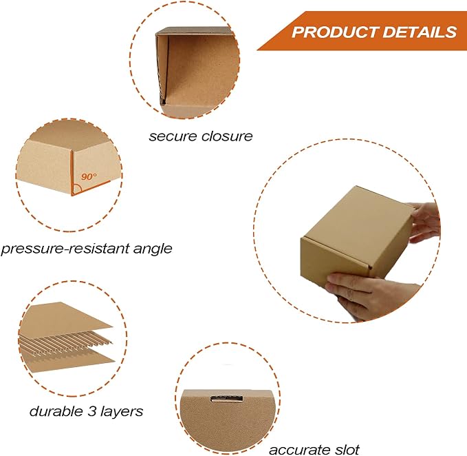 PHAREGE 6x4x3 inch Shipping Boxes Bulk 25 Pack Brown, Tab Lock Tuck Top Mailer - Image 4