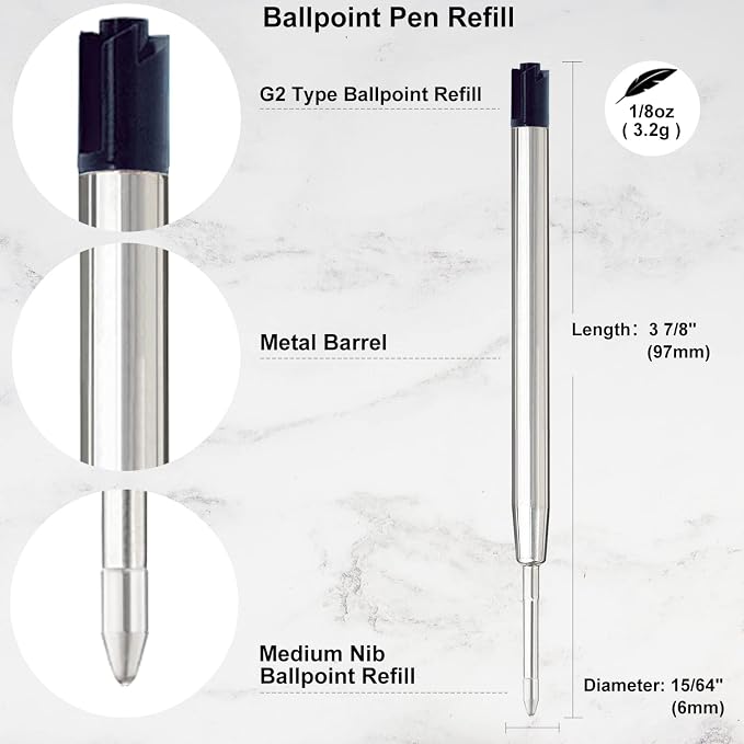 Black Ink Pen Refills Ballpoint Black, 12 Pack Ballpoint Pen Refills Medium - Image 2