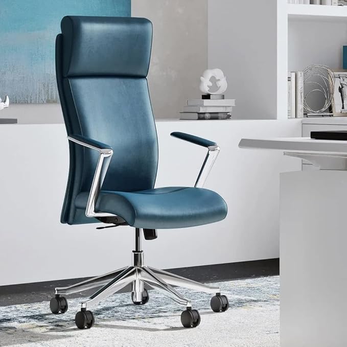 ZURI Draper Leather Executive Chair with Aluminum Frame Dark Teal-DeskLoop Office