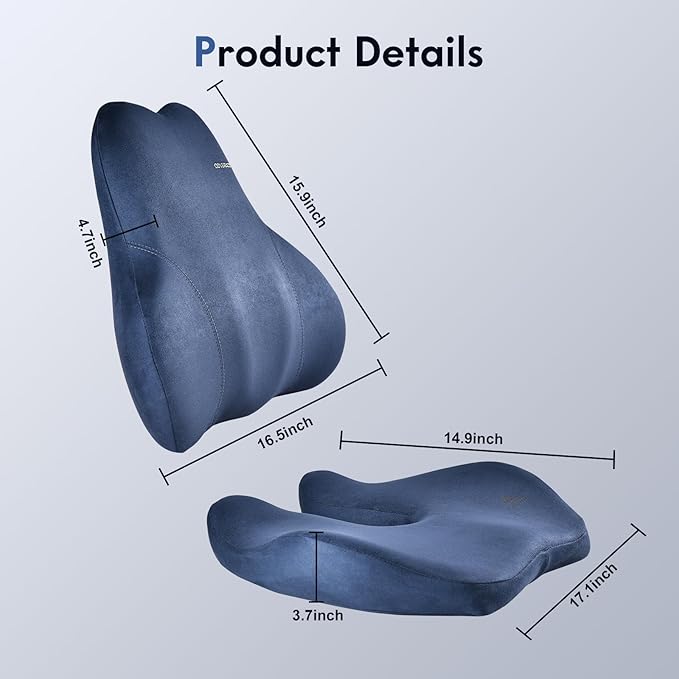 Coverado Memory Foam Car Seat Cushion and Lumbar Support Pillow for Car, Ergonomic Office Chair Cushion for Lower Back Pain Relief, Breathable & Non-Slip for Car, Home, and Office Use, Blue-DeskLoop Office