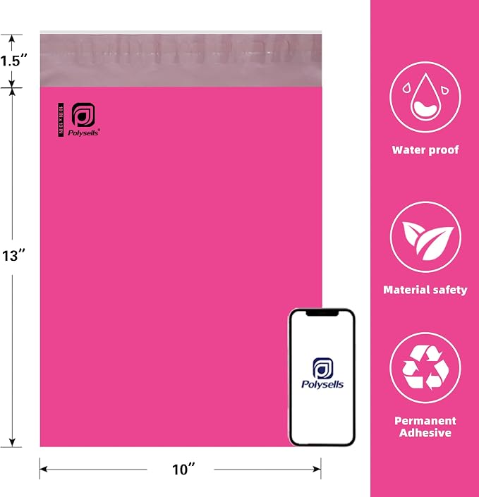 POLYSELLS 1000 pcs 10x13 Inches Pink Poly Mailers Shipping Envelopes, Strong - Image 2