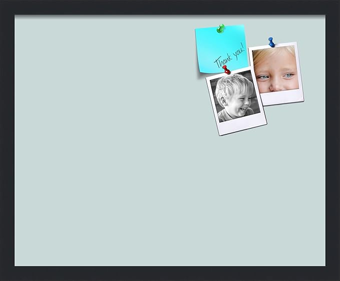 PinPix 21x17 Inch Cork Bulletin Board. This Decorative Framed Pin Board Comes with Soft Blue Design and a Satin Black Frame. Ideal for Home Office Decor or Message Board (PinPix-1814)-DeskLoop Office