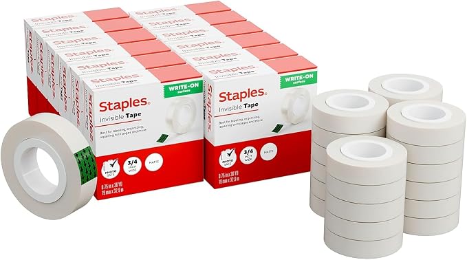 Staples Invisible Clear Tape Refill, 3/4" x 36 yds., 24 Rolls – Bulk Matte Tape by Staples