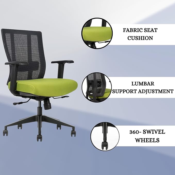 Ergonomic Office Chair - Breathable MESH - Back Adjustable Lumbar Support with 3-D ARMRESTS TILT Function and 360-DEGREE Swivel Wheels Comfortable Wide SEAT - Home Office Chair (Green) (Pack of 1)-DeskLoop Office