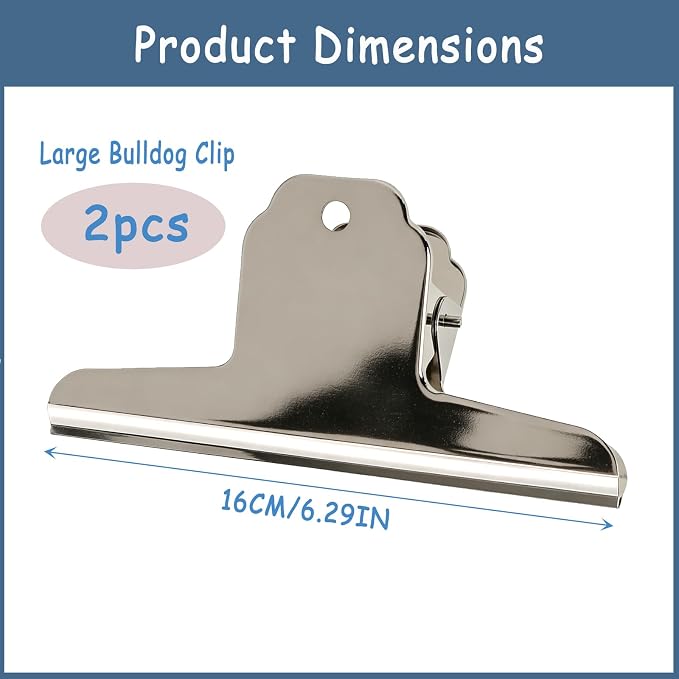2 Pack 6.3 Inch Extra Large Stainless Steel Bulldog Binder Clips, Strong - Image 2