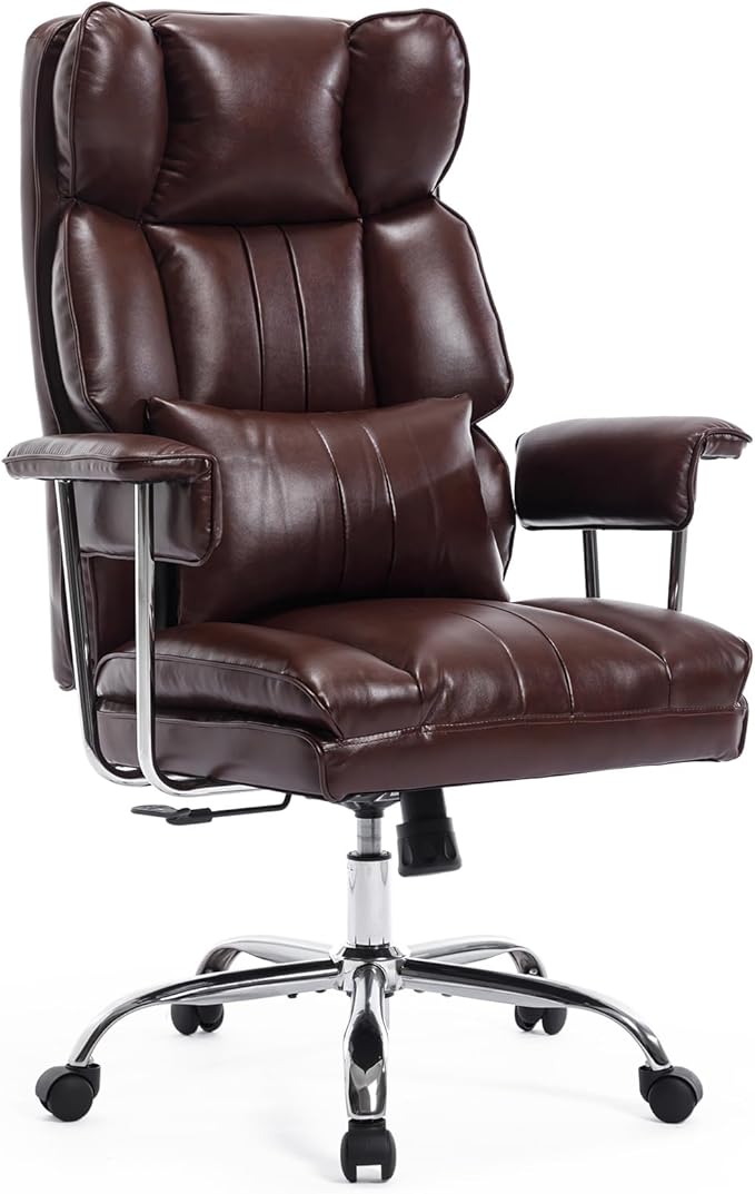 Big and Tall Office Chair 500lbs Wide Seat Executive Office Desk Chair High-Back Office Task Chair, Ergonomic Lumbar Support Computer Office Chairs for Heavy People(Brown)-DeskLoop Office