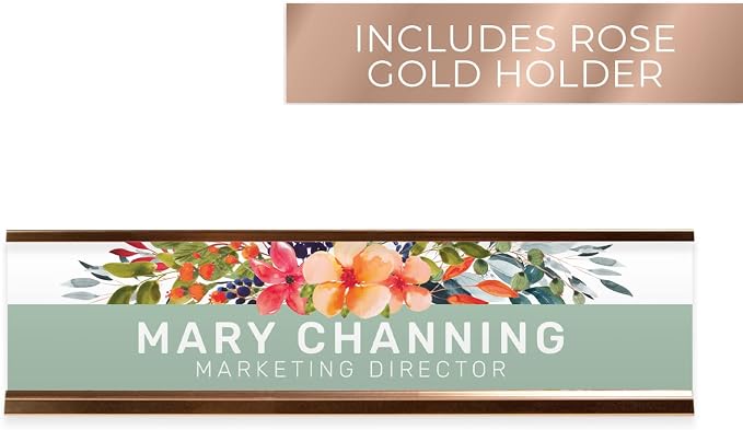 Personalized Mint Floral Desk Plate / 2" x 8" Custom Flower Office Sign/Chic - Image 2