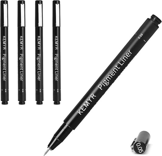 4 Micro Fine liner Drawing Art Pens Calligraphy Pens: 0.05mm Size Black Art supplies Waterproof Archival Black Ink Markers For Artists,Use for Professional Watercolor,Sketching-DeskLoop Office