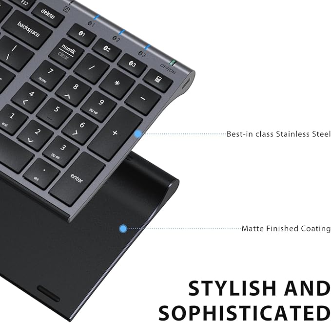iClever BK10 Bluetooth Keyboard, Universal Bluetooth 5.1 Wireless Keyboard with Number Pad, Ergonomic Design, Multi-Device Compatibility, Stable Connection for Mac, iPad, iPhone, Android, Windows-DeskLoop Office