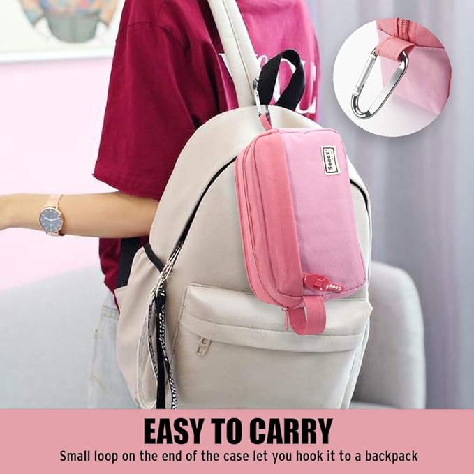 Sooez High Capacity Pencil Case, Big Pencil Bag Pouch Box Organizer Pen Case, Portable Journaling Supplies with Easy Grip Handle & Loop, Asthetic Supply for Girls Adults, Pink-DeskLoop Office